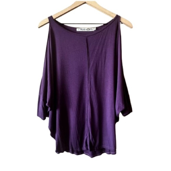 Michael Stars Tops - Women's OS Michael Stars Cold Shoulder Deep Purple Top Dolman Sleeve Scoop Neck